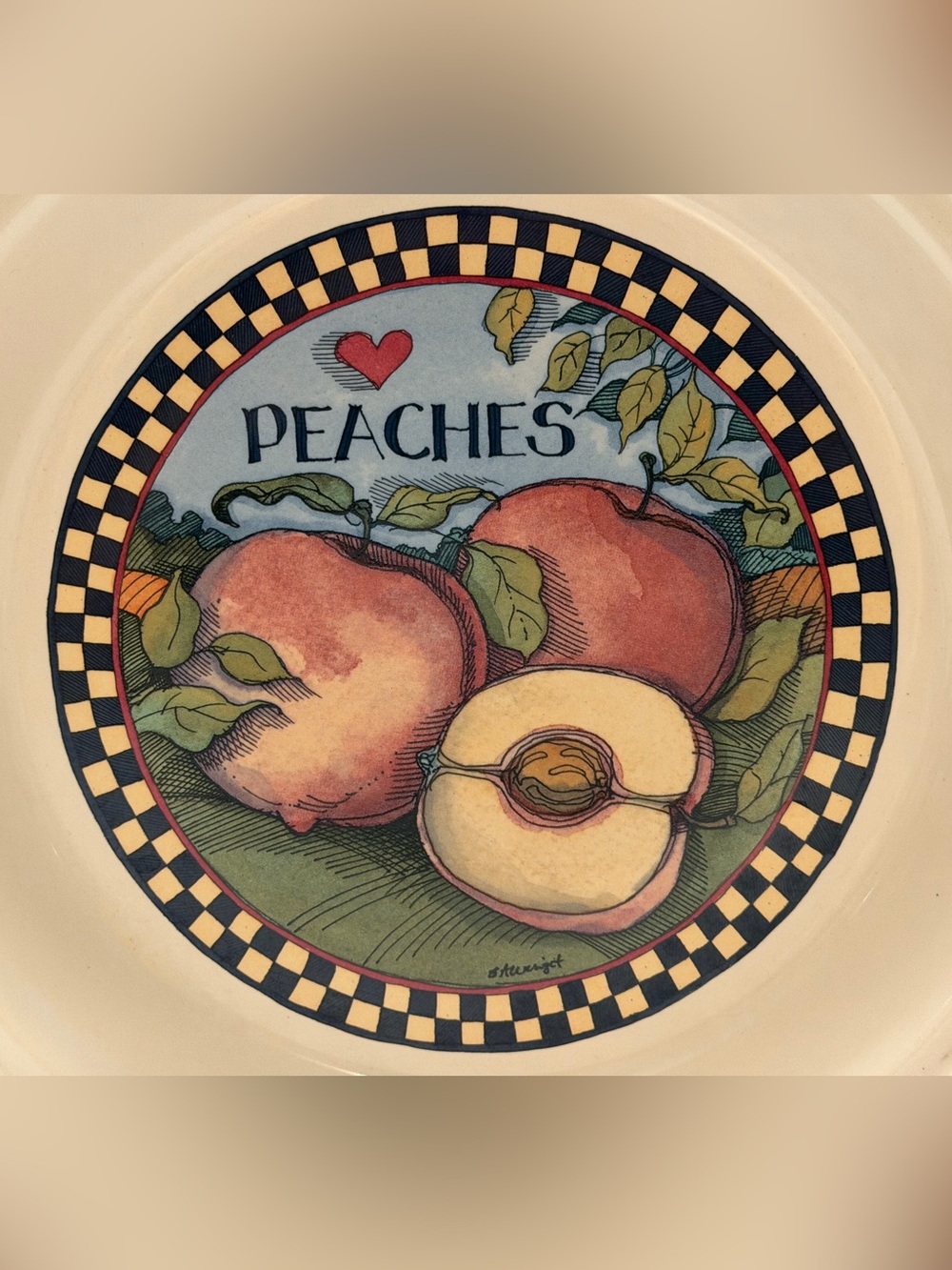 Vintage 90s Susan Winget Peach Pie Dish Ceramic Farmhouse Cottagecore Deep Bake - Picture 2 of 10